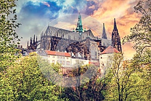 Prague Castle with St. Vitus Cathedral, Hradcany, Czech Republic
