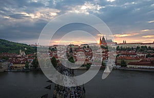 Prague castle in sunset with beautiful twilight sky , Prague