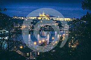Prague castle and Vltava river, analog filter