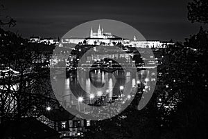 Prague castle and Vltava river, colorless