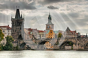 Prague - Charles bridge, Czech Republic. Scenic view of Vltava river