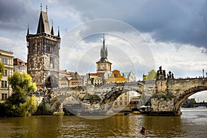 Prague, Charles Bridge Karluv Most in the morning, the most beautiful bridge in Czechia. Czech Republic