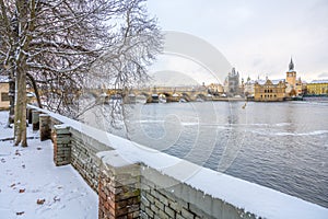 Prague Charles Bridge in winter