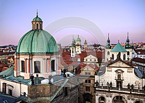 Prague churchs and old town panorama, Czech Republic