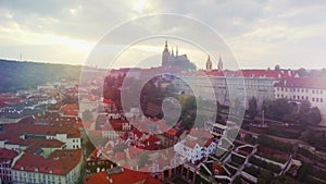 Prague city castle aerial, red roofs of Czech Republic tourism sightseeing place