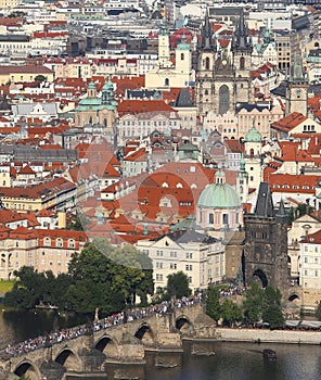 Prague City with charles bridge over the Vltava river