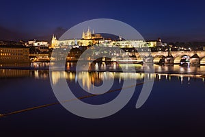 Prague city at night, Charles Bridge, Hradcany