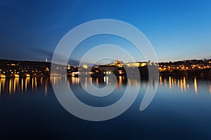 Prague city at night, Charles Bridge, Prague Castle