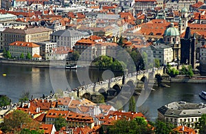 Prague city panorama with Charles bridge