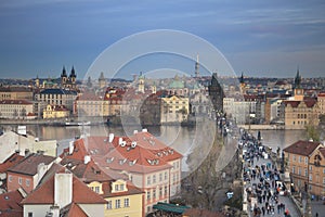Prague cityscape from the Lesser Town Bridge Tower