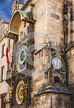 Prague clock tower. Astronomical Clock in Old Town