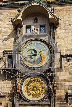 Prague clock tower. Astronomical Clock in Old Town, Czech Republic