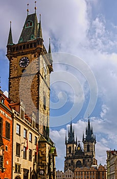 Prague clock tower, old town square, Czech Republic.