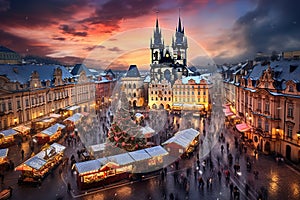 Prague, Czech Republic. AI generative with Vanocni Trhy beautiful famous Christmas Market.