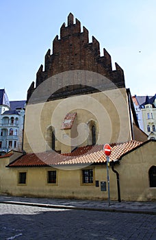 Prague, Czech Republic - April 08, 2013: The old new synagogue in Prague in the Czech Republic.