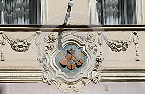 Prague, Czech Republic - August 25, 2016: symbol of three violin