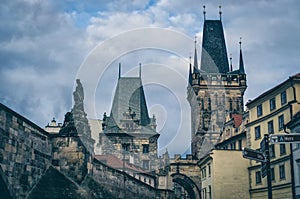 Prague, Czech Republic. Charles Bridge and Mala Strana towers. T