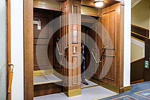 Prague, Czech Republic - December 1, 2022: Historic Paternoster elevator in Prague New Town Hall, Czech Republic