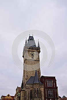 Prague, Czech Republic: the Old Town Hall Tower above the Astronomical Clock