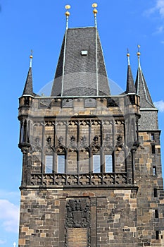 Prague in Czech Republic Detail of the tower of the Charles brid