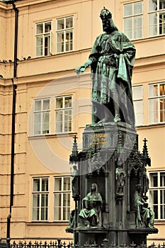 Prague, Czech Republic, January 2015. The monument to the emperor and king Charles IV
