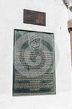 Memorial plaque of Czech Civil Engineering School founded by the Czech rescript of the emperor Josef I