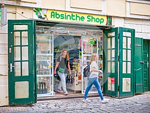 Absinthe liqueur shop in the center of Prague