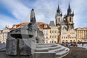 PRAGUE, CZECH REPUBLIC - MARCH 5, 2016: statue of Jan Hus, the O