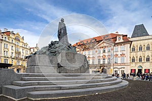 PRAGUE, CZECH REPUBLIC - MARCH 5, 2016: statue of Jan Hus, the O