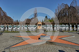 Prague, Czech Republic-March 30, 2021 - Prague War Cemetery 1939-1945. Its centrepiece is the monument to the 436 Soviet soldiers photo