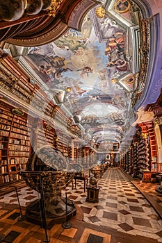 Ancient library inside the Astronomical tower of Klementinum complex
