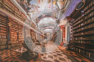 Ancient library inside the Astronomical tower of Klementinum complex