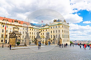 Prague, Czech Republic, May 13, 2019: Matthias Gate of New Royal Palace Novy kralovsky palac