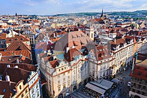 PRAGUE, CZECH REPUBLIC - MAY 2017: Prague Old Town Square row ho