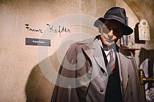 PRAGUE, CZECH REPUBLIC - MAY 2017: The wax figure of Franz Kafka, German-language Jewish novelist, short story writer. Madame Tuss