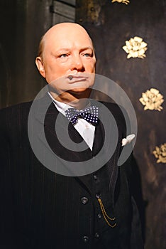 PRAGUE, CZECH REPUBLIC - MAY 2017: Wax statue Sir Winston Leonard Spencer-Churchill was a British politician in the Wax Museum in