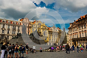 PRAGUE, CZECH REPUBLIC: Monument to Jan Hus on Old Town Square in Prague