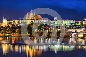 Prague Czech Republic, night city skyline at Charles Bridge
