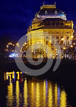 Prague, Czech Republic. Nighttime view at National Theater (Narodni Divadlo) photo