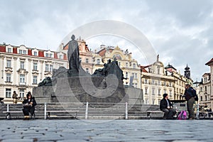 Jan Hus monument in Old Town square in Prague, Czech Republic