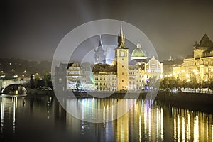 Prague, Czech Republic, Novotny Lavka and Charles Bridge