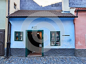 Prague, Czech Republic - October 31, 2018 Front view of the house used by the Czech writer Franz Kafka located at number 22 in