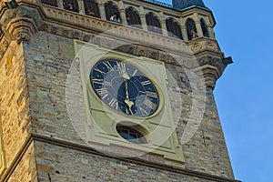 Medieval clock tower of the Old Town Hall, located at Old Town Square in Prague.