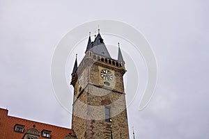 Prague, Czech Republic: the Old Town Hall Tower above the Astronomical Clock