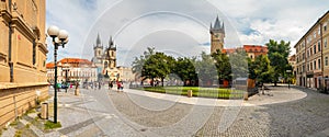 Old Town Square with Old Town Hall tower and Church of Our Lady before Tyn, Prague, Czech republic