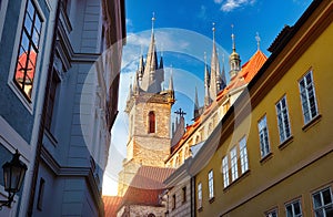 Prague, Czech Republic. Old Town square with Tyn Church.