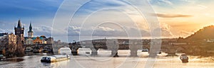 Prague, Czech Republic - Panoramic view of the world famous Charles Bridge Karluv most on a sunny winter afternoon photo