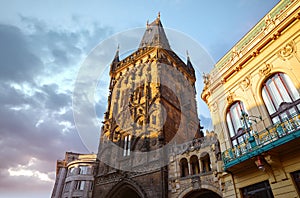 Prague, Czech Republic. The Powder Gate and the Municipal House