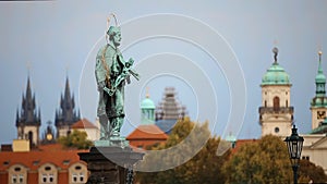 Prague, Czech Republic.the Statue Of St. John Of Nepomuk In Famous Charles Bridge