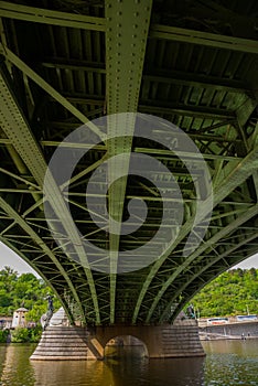 PRAGUE, CZECH REPUBLIC: Type of bridge and its construction. Chekhov bridge over Vltava river